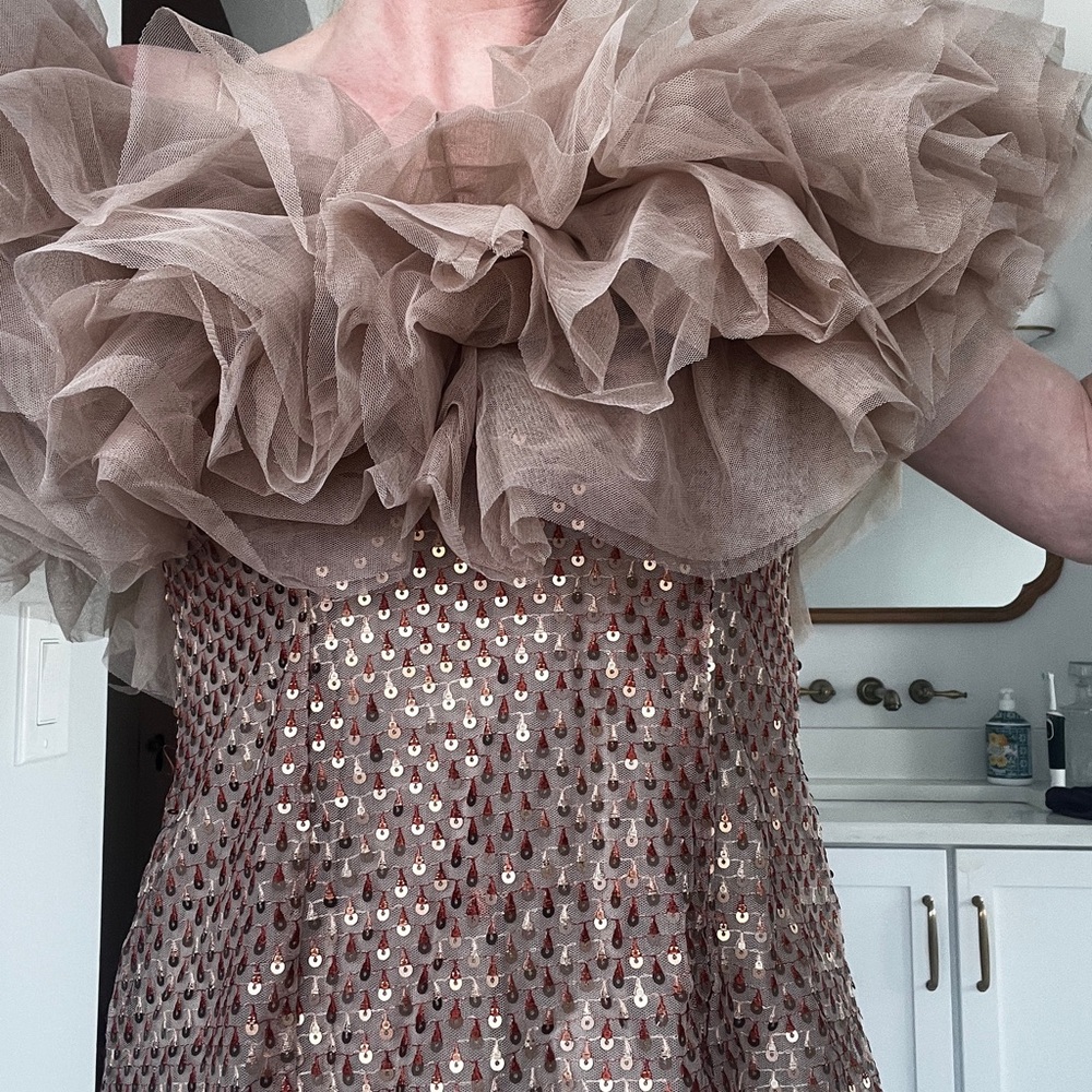 Formal Nude Dramatic Ruffled Sequence Blouse - image 2